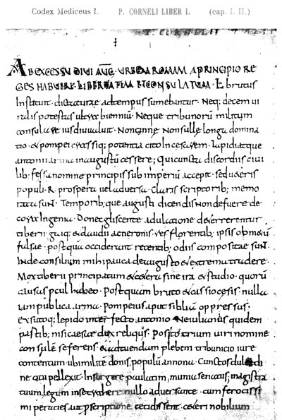 Textseite aus dem Tacitus-Manuskript Medici 1 (Florenz)